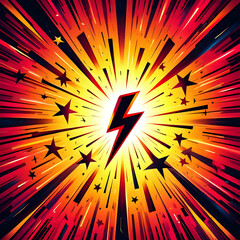 Abstract explosion of fire with bright orange and yellow rays bursting like a sunburst energy background