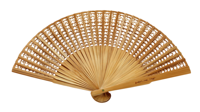 Bamboo wooden folding fan background isolated on a Transparent background, PNG file.