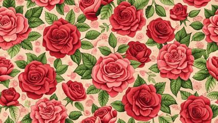 Vector illustration of seamless pattern. Red and pink roses pattern for printing on fabric or wallpaper.