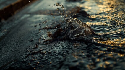 Golden Light Reflecting on Rippling Water Surface at Sunset