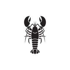 Obraz premium Black silhouette of a crayfish with large claws isolated on white background silhouette