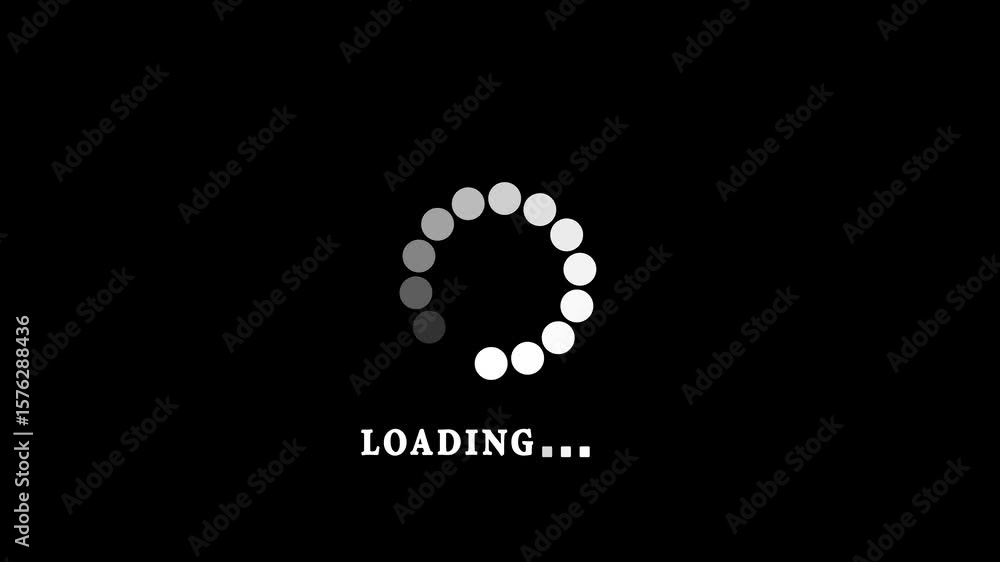 Poster loading screen animation - animated spinning wheel icon with text and alpha black background.