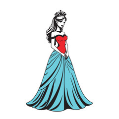 Fototapeta premium Princess in gown and tiara vector design concept illustration.
