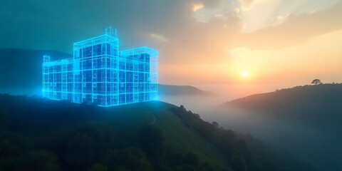 Fototapeta premium 3d building sunset background