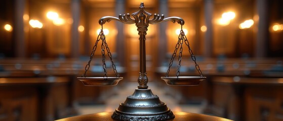 Ornate scales of justice, symbolizing fairness.