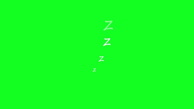 Animated ZZZ Sleep Icon. ZZZ Sleep Symbol, White ZZZ signifies deep sleep, Green Screen Chroma Key Animation. 4K Resolution.