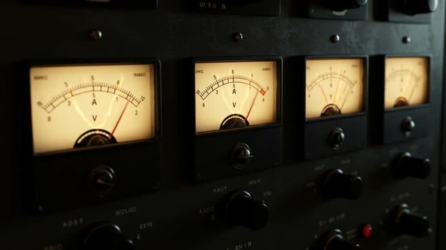 Vintage Analog Audio Equipment with Illuminated VU Meters and Control Knobs in Operation