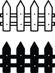 Wooden Fence Icon Vector, Picket Outline and Solid Garden Barrier Symbol