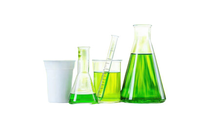 Collection of Laboratory Glassware with Bright Green Liquid for Scientific Research and Experiments