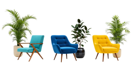Colorful Modern Chairs with Indoor Plants
