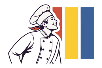Culinary Maestro: A chef, filled with passion and pride, looks upward. A clean and modern design that can be used to elevate any project.