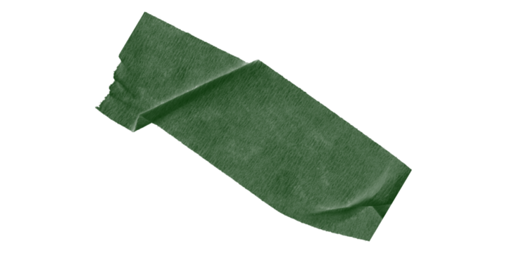 Isolated dark green rectangular shape with jagged edges on a solid black background viewed at an angle
