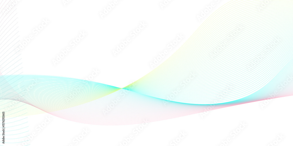Poster abstract backdrop with colorful wave gradient lines on white background.