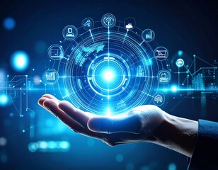 Hand holding glowing digital sphere