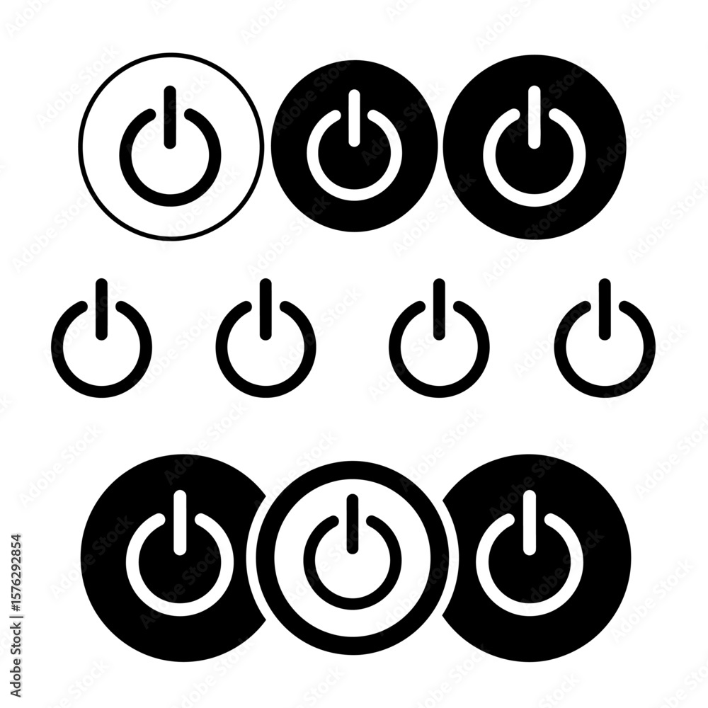 Fototapete A collection of power button icons in various styles and orientations set up