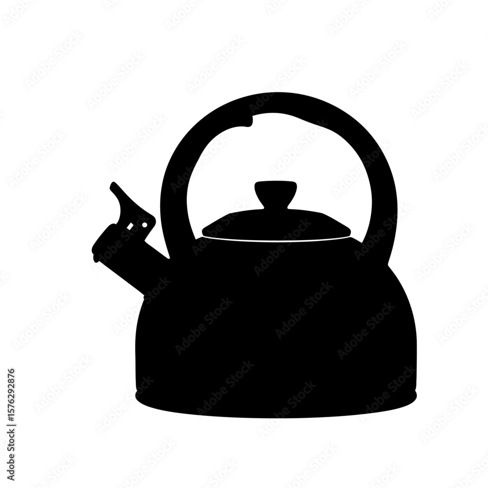 Poster silhouette of a kettle with a curved handle and spout on a white background