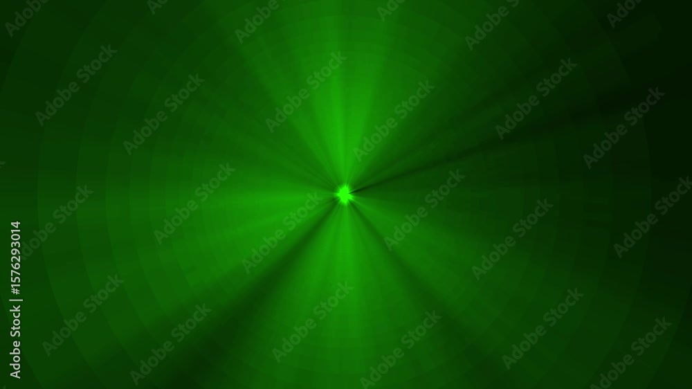 Aufkleber green rays of light on a black background glow in the center of the frame. seamless animation of ray