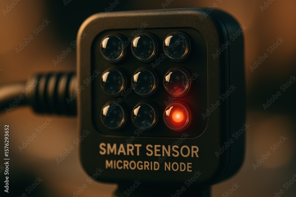 Poster close-up of smart sensor microgrid node with led indicator for advanced energy management systems