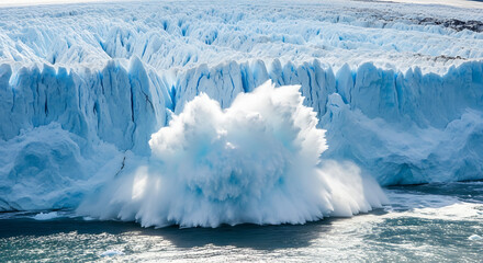 glacier calving event with ice falling into water