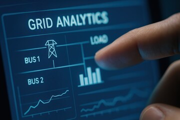 Detailed Grid Analytics Interface with Power Line and Data Visualization Touch Interaction