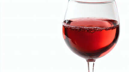 A close-up shot of a glass filled with rich, red wine.