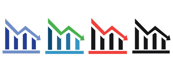  Company Profit Growth and Decline Icons   Performance Indicator and Trend Diagram Vector Set