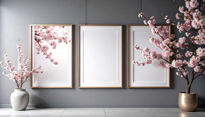 Beautiful white cherry blossoms on the three sides of the frame