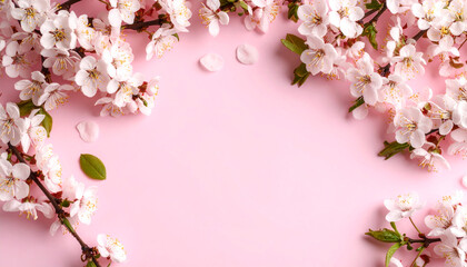 Fototapeta premium Beautiful cherry blossoms are on the side of the frame