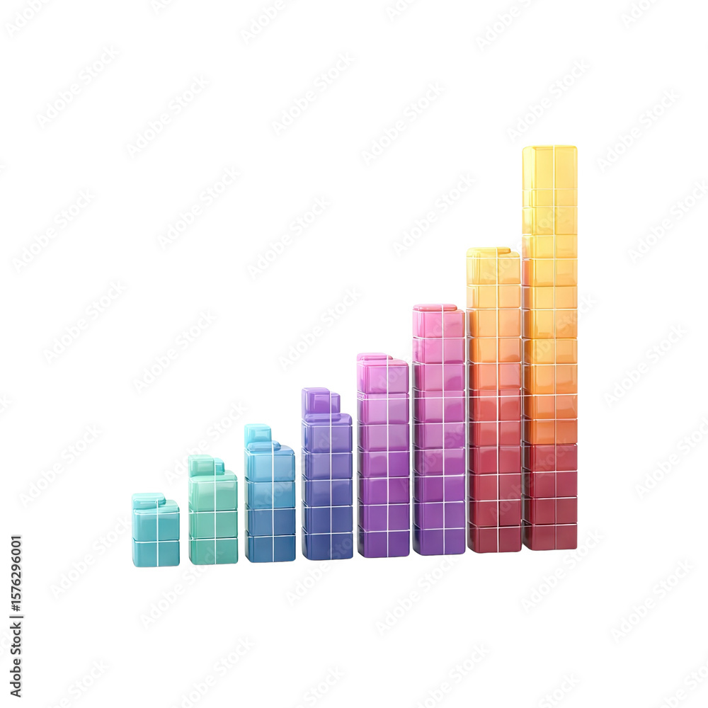 Poster colorful 3d bar chart displaying increasing data values in a vibrant gradient design for business an