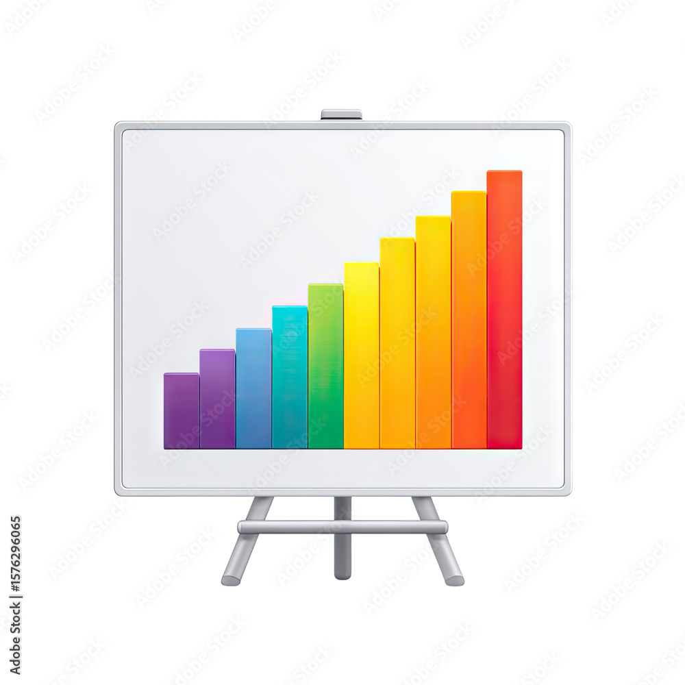 Poster colorful bar chart on display board showing progress and growth in business and finance analysis