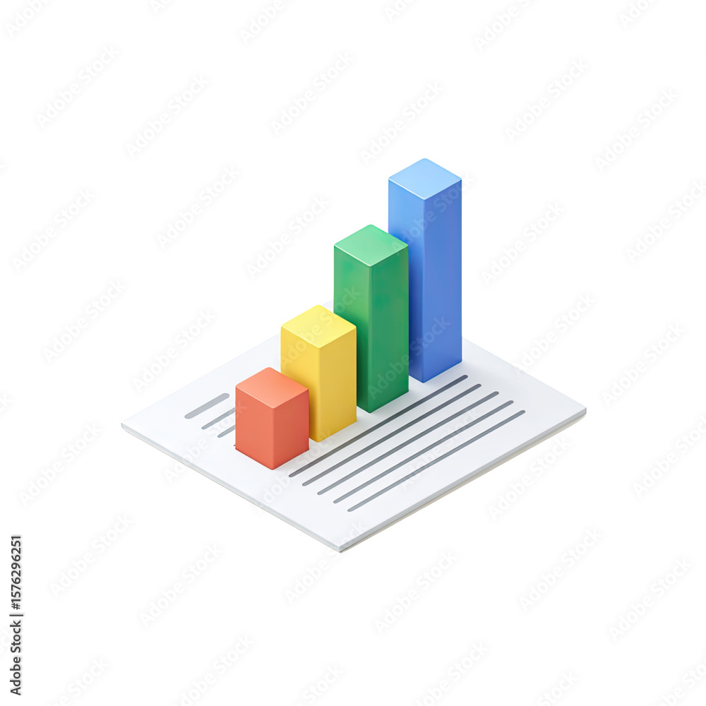 Poster colorful 3d bar graph representation with data trends and growth analysis on document template