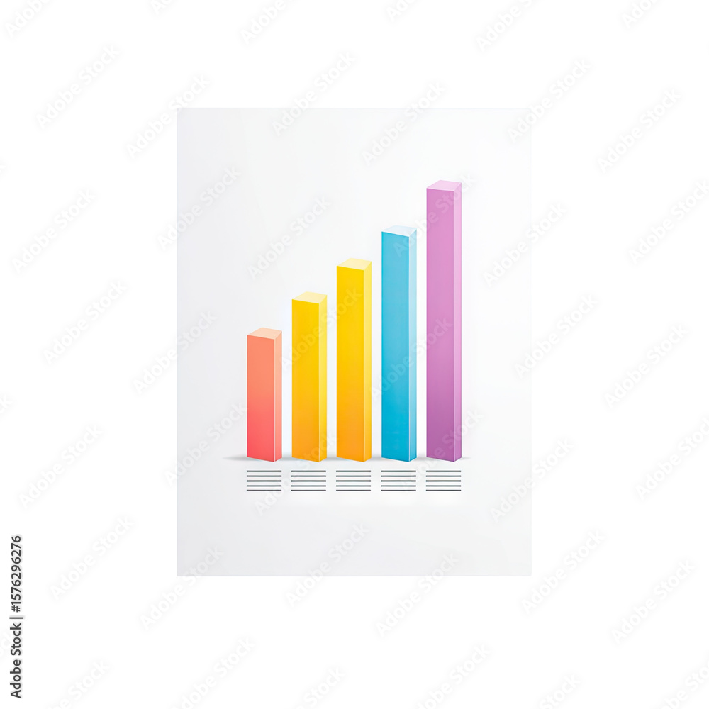 Poster colorful bar graph representation of data growth in a business or financial environment with a moder