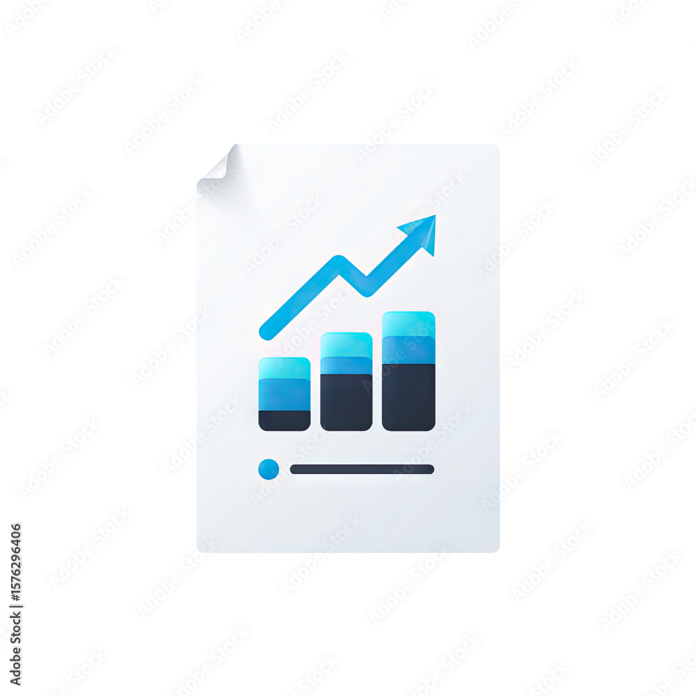 Fototapete Modern financial growth chart with upward arrow and data visualization elements in blue and white color scheme