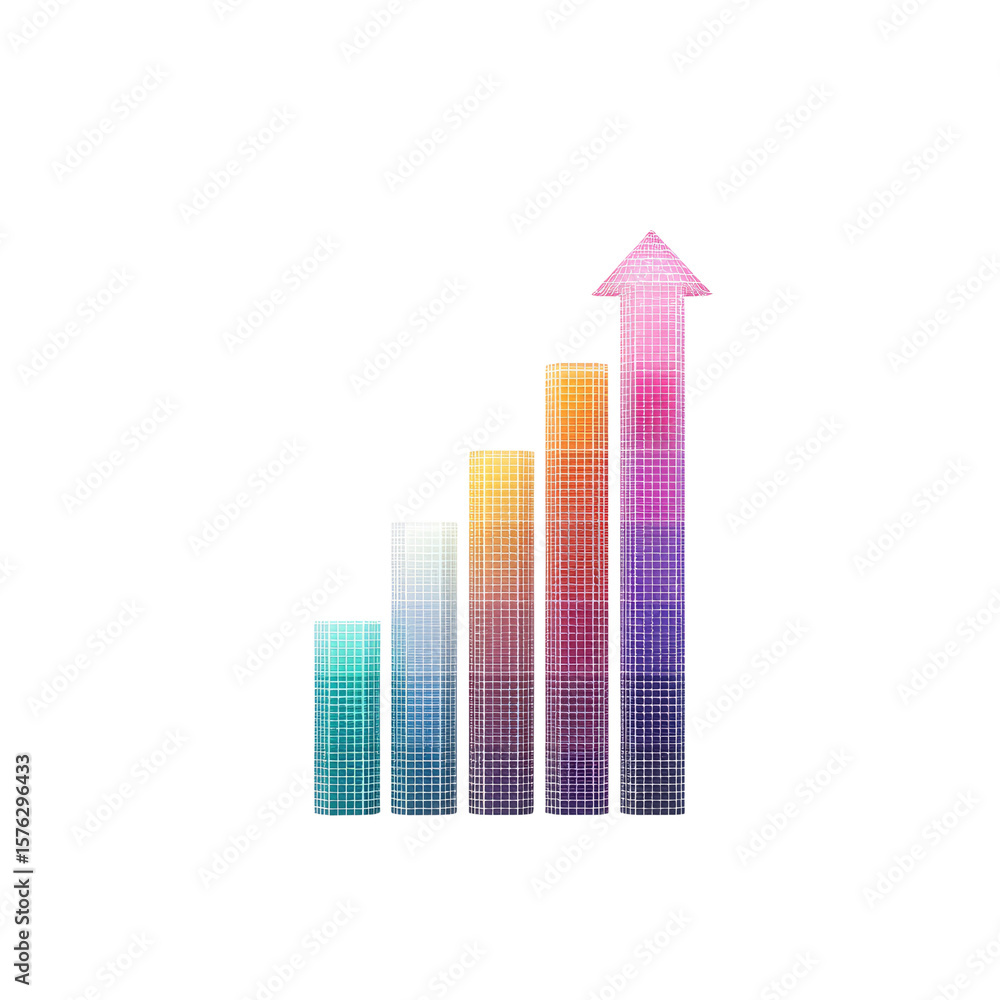 Aufkleber colorful gradient bar graph with increasing arrow representing growth, success, and progress in busi