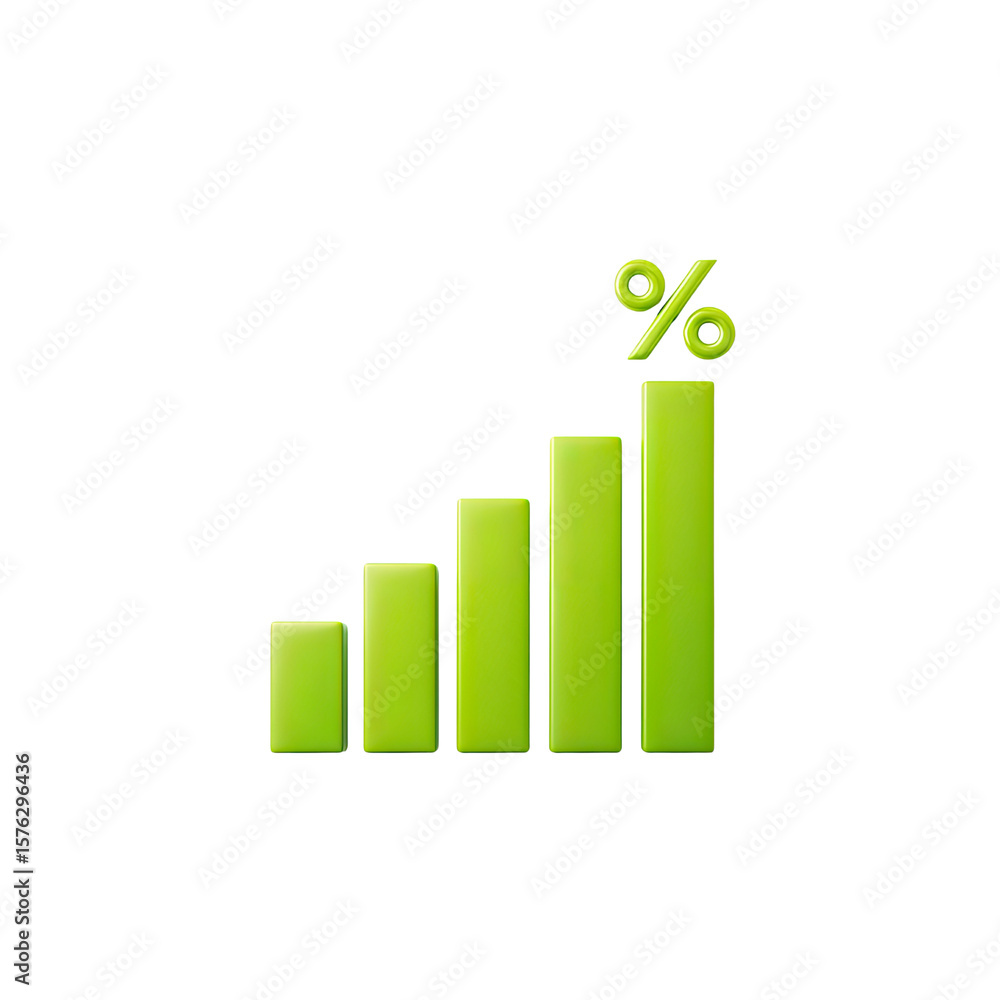 Poster progress bar with percentage symbol representing growth and increase in financial metrics and data a