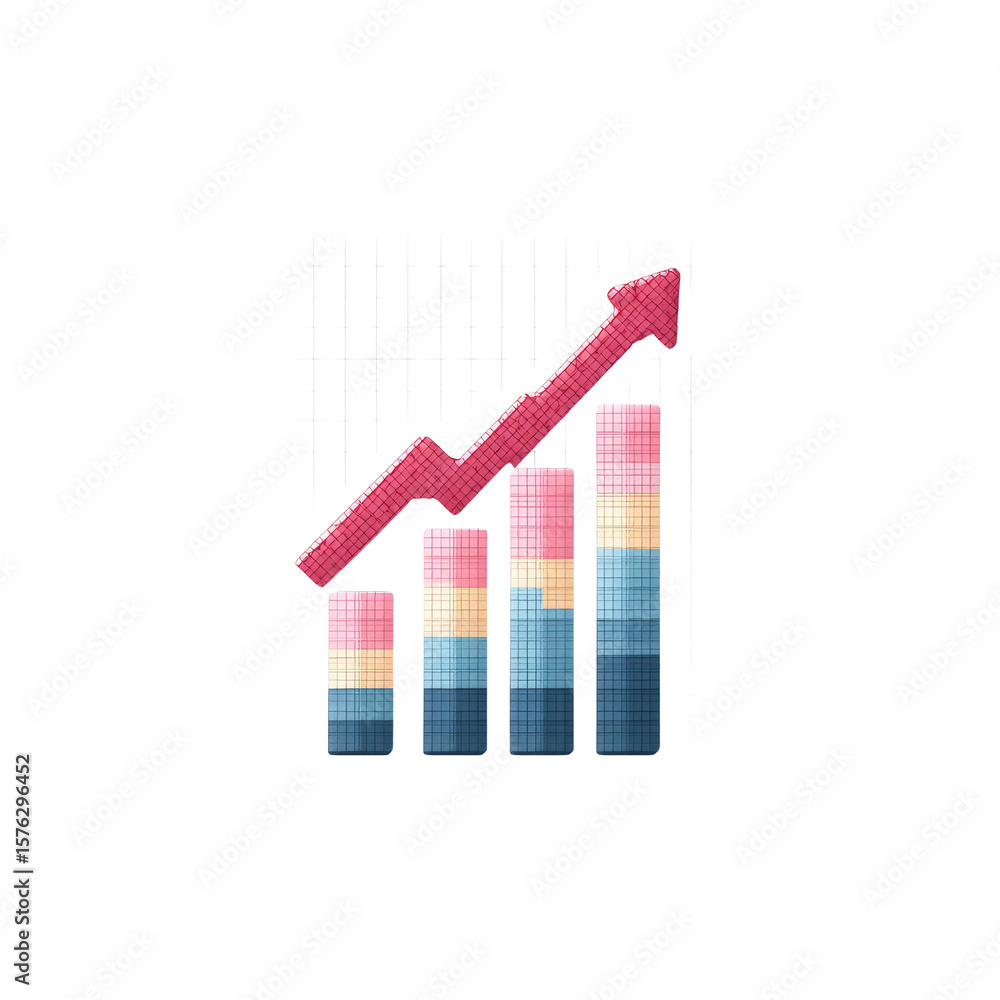 Poster colorful graph showing positive trend with bars and lines on a grid background for business data ana