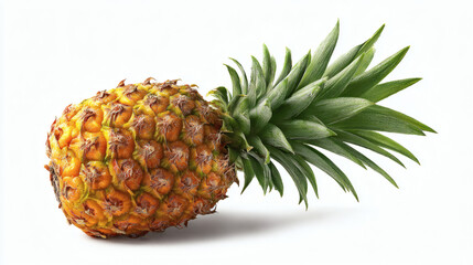 Obraz premium A vibrant, ripe pineapple displayed with its green leaves, ready to be enjoyed.
