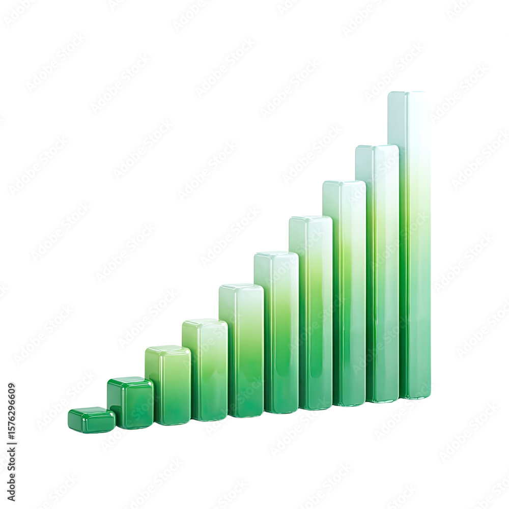 Poster green gradient bar chart symbolizing growth and success in data visualization and business analytics