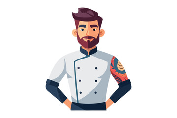 Confident Chef: A charismatic culinary artist in his pristine uniform stands ready to create gastronomic masterpieces, showcasing his expertise and passion for the art of cooking.
