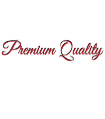 Elegant “Premium Quality” text in dark reddish-maroon script font with 3D effect and flowing cursive style on plain white background, perfect for branding, packaging, and luxury design