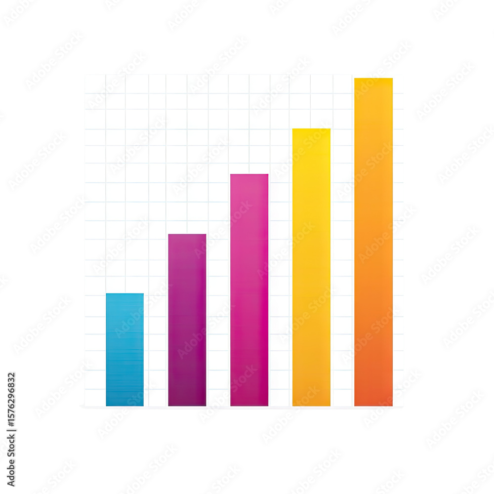 Poster colorful vertical bar graph on grid background representing growth and data analysis in business and