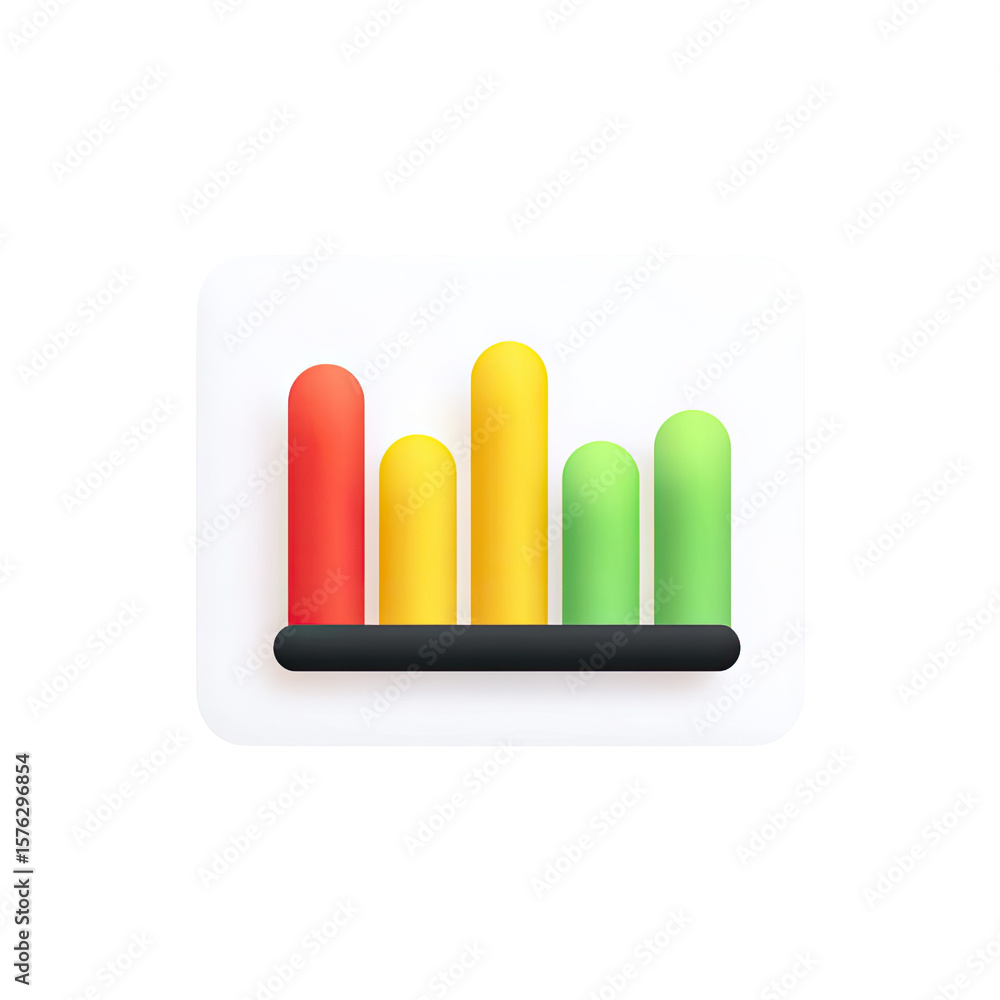 Poster colorful bar graph icon with red, yellow, green and black elements for data visualization and analys