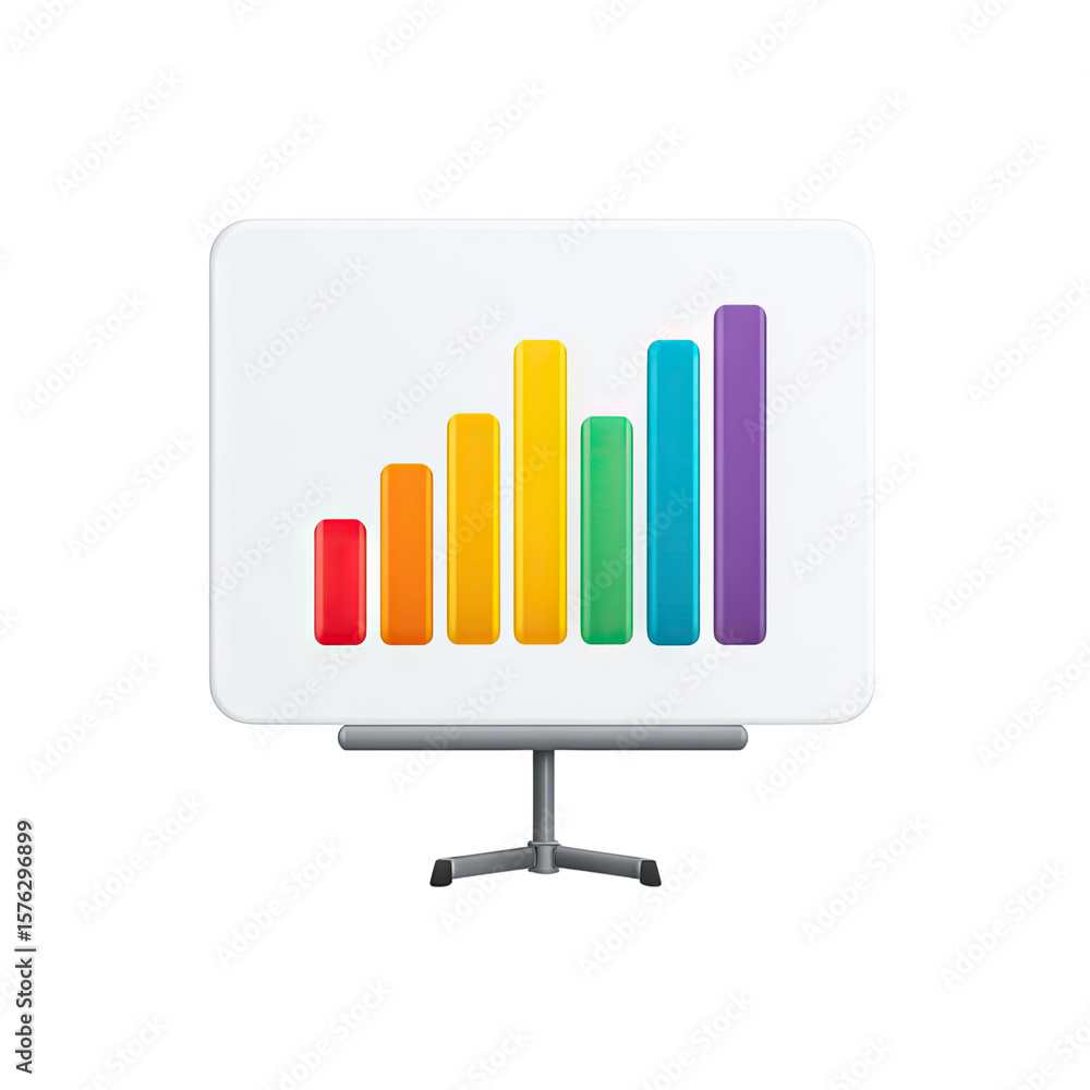Poster colorful bar graph displayed on whiteboard representing business growth and data analysis in profess