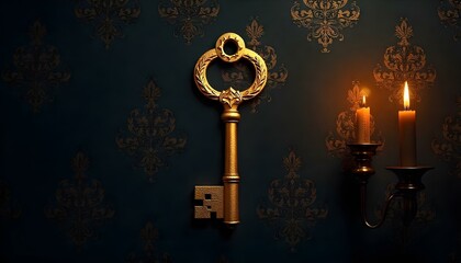 A vintage gold key silhouette icon. Key Cartoon Vector.