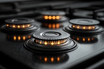 The stove has four burners with glowing lights