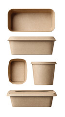 Brown kraft paper to-go food container on transparent background

