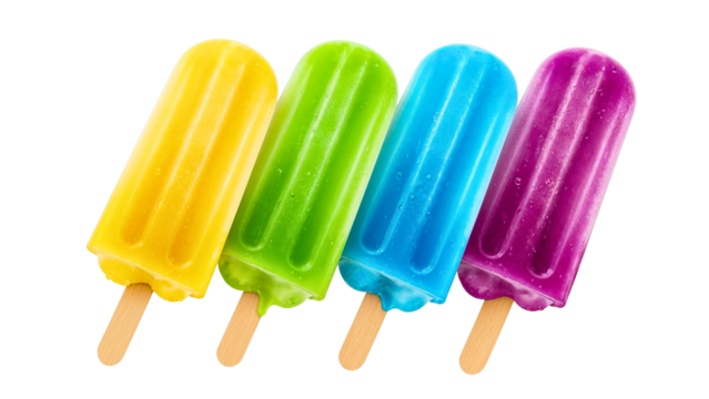 Colorful Fruit Popsicles in a Row Isolated

