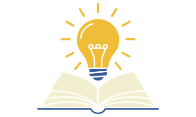 A vector light bulb icon with a book symbolizes the bright concept of innovation and the power of ideas in design