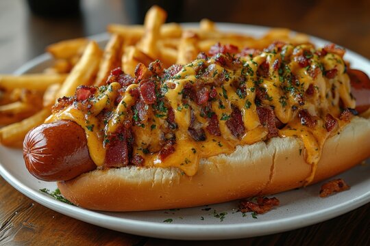 A hot dog with cheese - Powered by Adobe