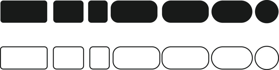 Basic Shape Icon Vector Set – Rectangles, Squares, Ovals, and Circles in Solid and Outlined Silhouettes on White Background